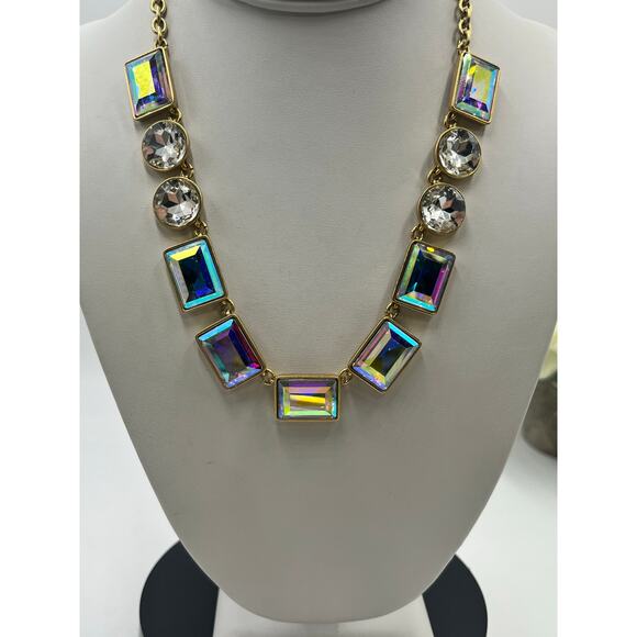 J. Crew Aurora Borealis Multicolor Iridescent Rhinestone statement Necklace New - Picture 12 of 13